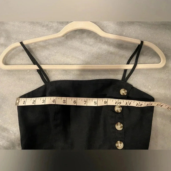 Urban Outfitters Black Linen Blend Jumpsuit Spaghetti Strap Button Detail Size 0 - Picture 10 of 12